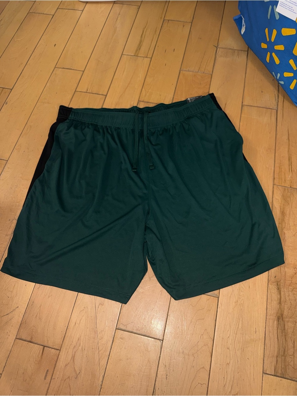 Athletic Works Men's Dark Green Athletic Shorts with Black Side Panels